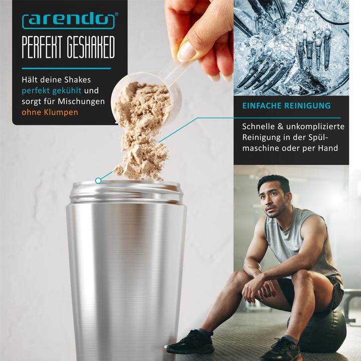 Produktbild Arendo Protein Shaker Edelstahl Eiweissshaker 750 ml, verschliessbar, spülmaschinengeeignet, BPA-frei (0.75 l)
