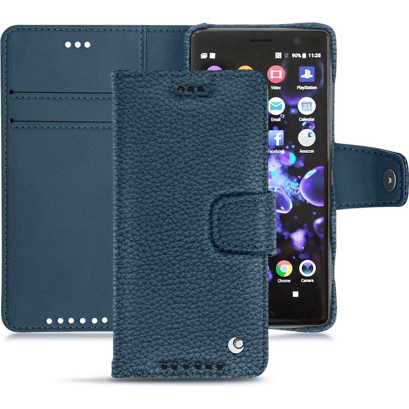 Noreve Lederschutzhülle Wallet (Sony Xperia XZ2 Compact), Smartphone Hülle, Blau