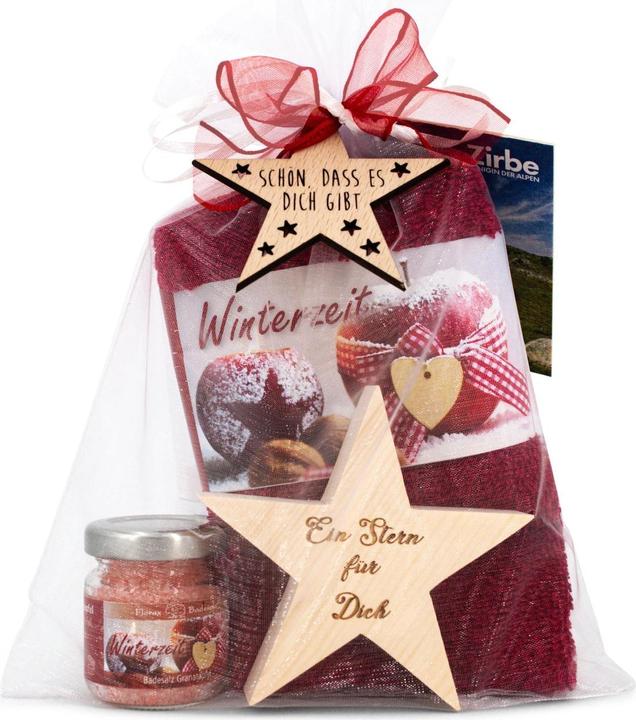 Produktbild ZNatur Geschenkset Weihnachten Zirben Holz Arvenholz Stern Geschenk Deko Badesalz & Tuch No.137 (Körperpflegeset)