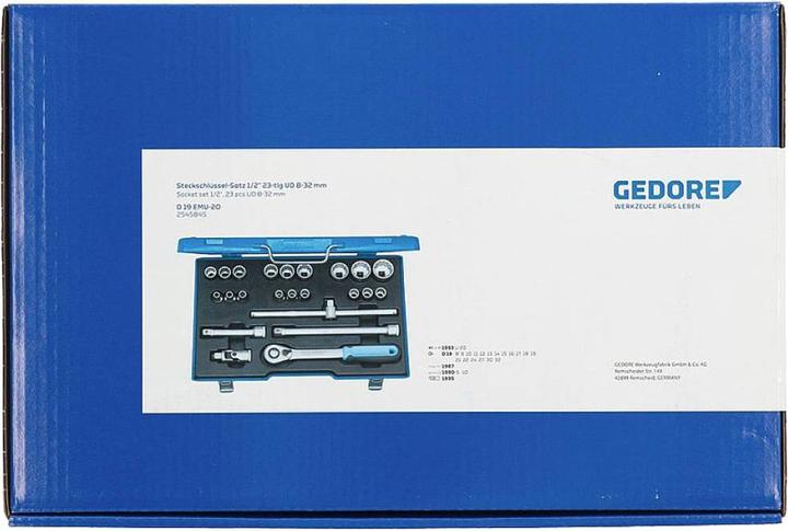 Image du produit Gedore D 19 EMU-20 Jeu de douilles 1/2", 23 pièces, profil UD, 8-32 mm (10 mm, 11 mm, 12 mm, 13 mm, 14 mm, 15 mm, 16 mm, 17 mm, 18 mm, 19 mm, 20 mm, 21 mm, 22 mm, 23 mm, 24 mm, 25 mm, 26 mm, 27 mm, 28 mm, 29 mm, 30 mm, 31 mm, 32 mm, 8 mm, 9 mm)