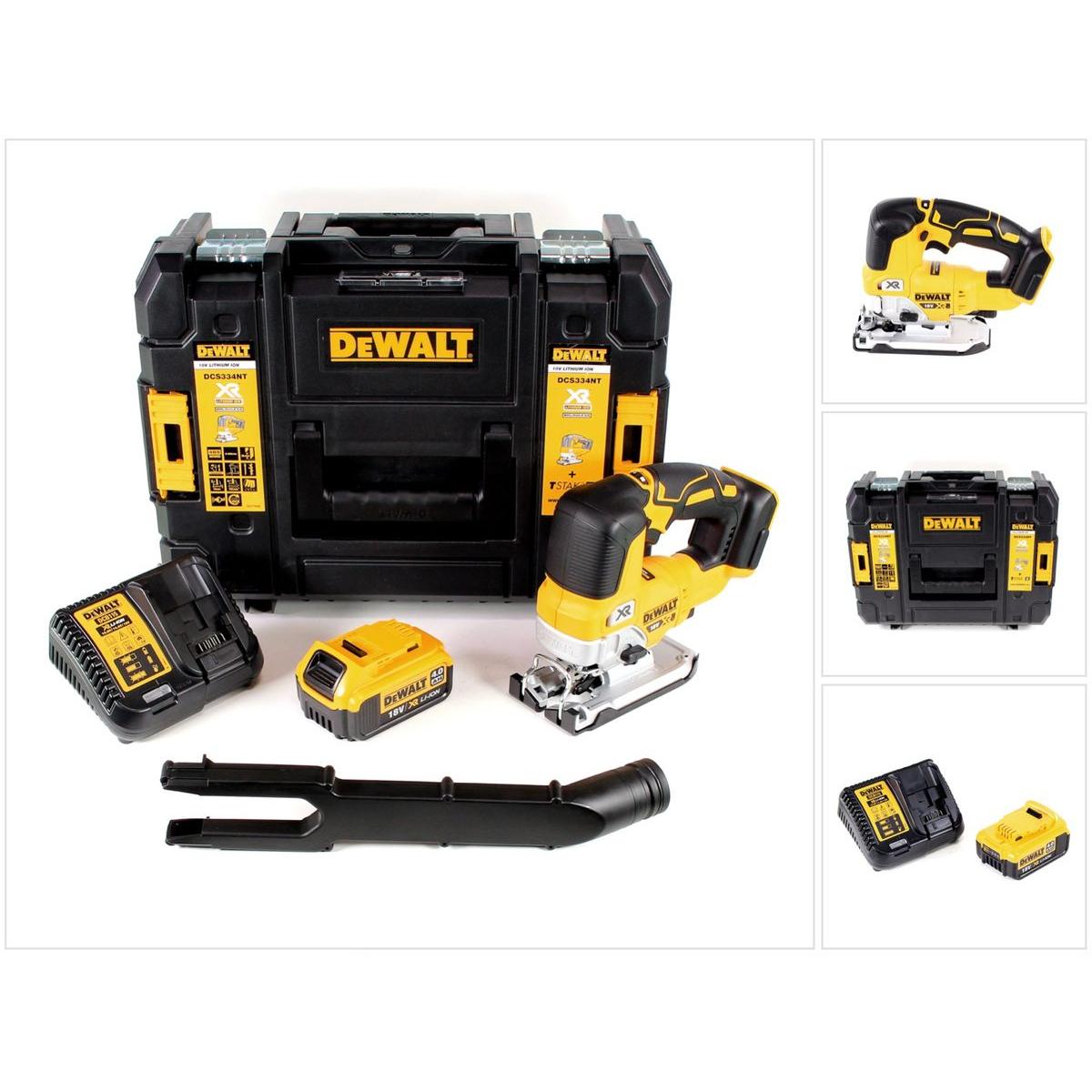 DeWalt, Stichsäge, DCS 334 M1 Akku Pendelhub Stichsäge 18V Brushless + 1x Akku 4,0Ah + Ladegerät + TSTAK