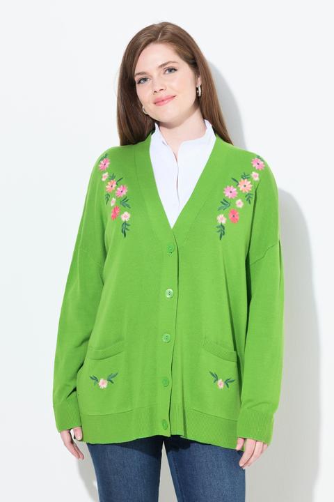 Actual product image Ulla Popken Flower Embroidered Long Sleeve Cardigan (58)