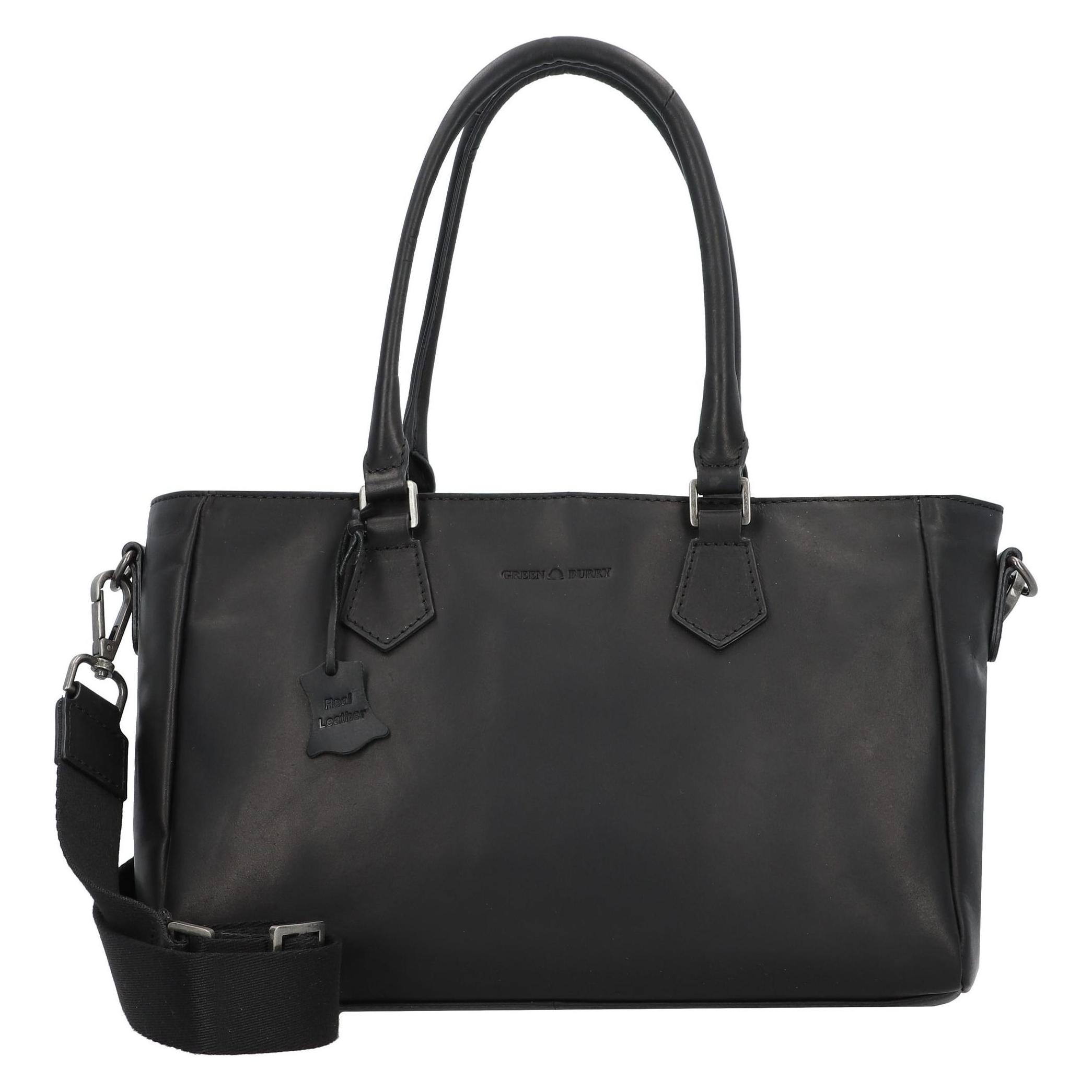 Greenburry, Damen, Handtasche, Pure Black Handtasche Leder 33 Cm, Schwarz