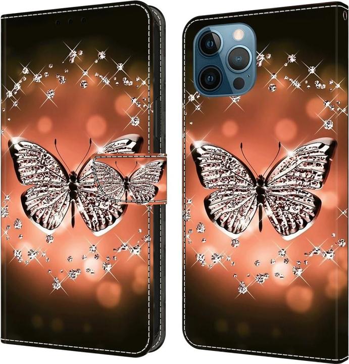 Actual product image Art iPhone 15 Pro Max Book Case Cover with Card Pocket Golden Butterfly (Apple iPhone 15 Pro Max)