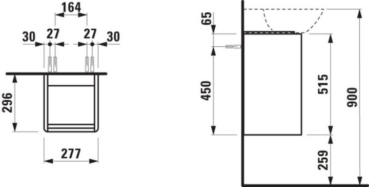 Produktbild Laufen Base für Ino Waschtischunterschrank, 1 Tür, Scharnier rechts, Griffleiste Aluminium schwarz