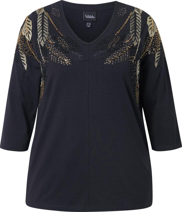 Immagine prodotto Ulla Popken Maglia con piume, scollo a V, collo alto e maniche a 3/4 (50, 52)