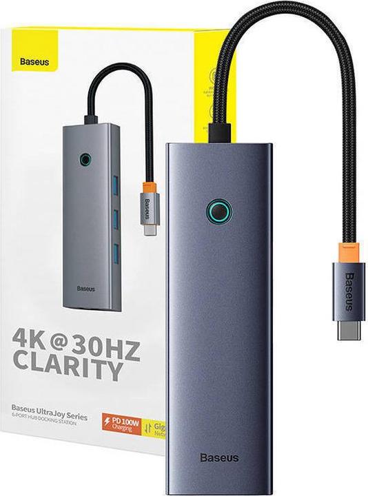 Immagine prodotto Baseus Hub 6in1 UltraJoy USB-C do HDMI4K@30Hz1+3xUSB 3.0+PD+RJ45 (grigio spazio) (USB-C, 6 porte)