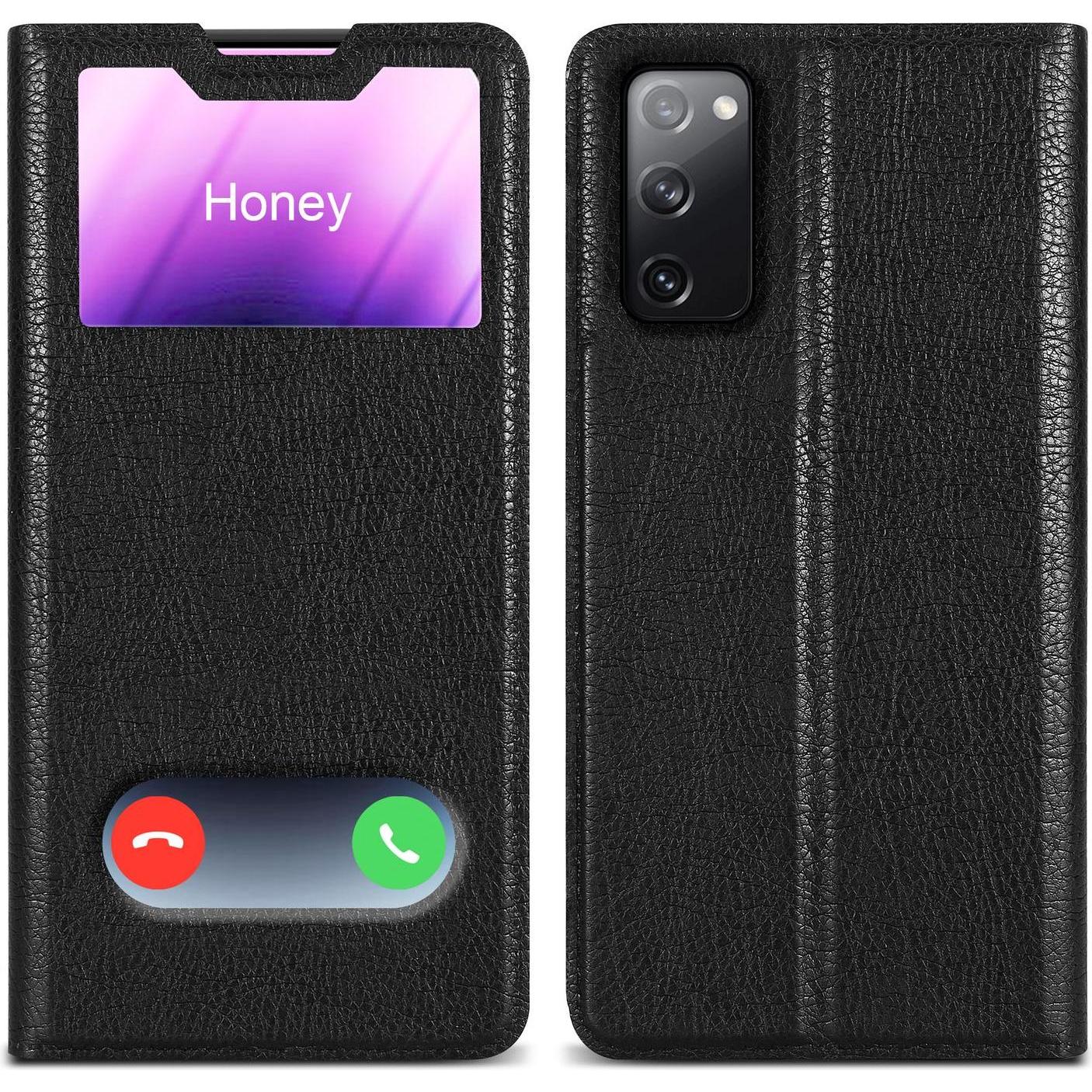 Cadorabo Book Hülle mit Doppelfenster für Samsung Galaxy S20 FE (Samsung Galaxy S20 FE), Smartphone Hülle, Schwarz