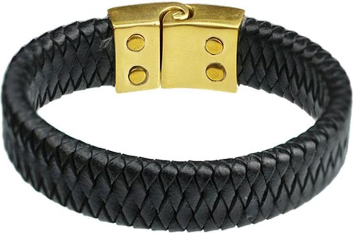 Produktbild Star Piercing Lederarmband schwarz geflochten Raute (21 cm, Leder, Messing)