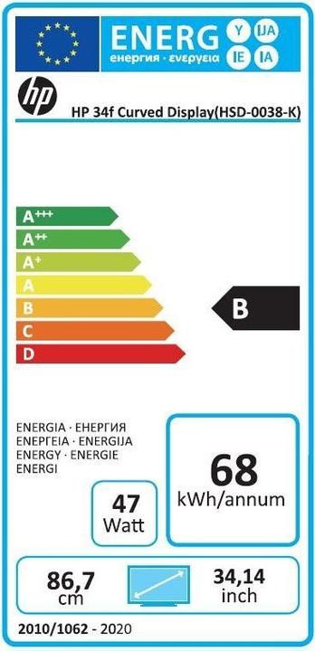 Energy Label HP 34f (3440 x 1440 pixels, 34")