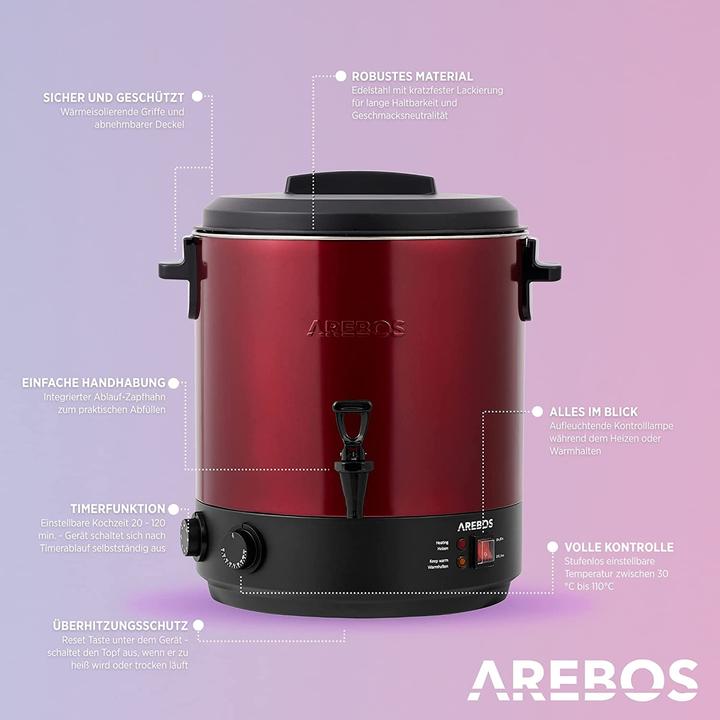 Produktbild Arebos Einkochautomat 1800 W 28L in Rot (28 l)