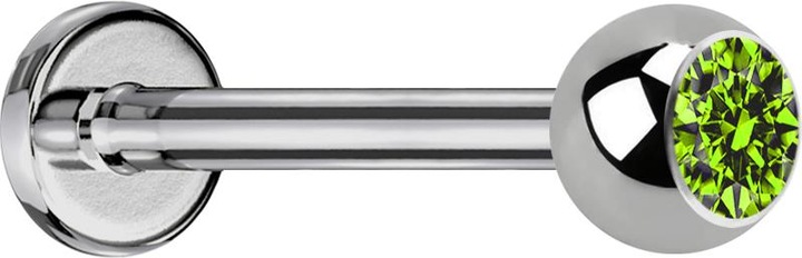 Produktbild Star Piercing Micro Labret silber mit Kugel und Kristall hellgrün (ohne Messing, Titan G23)