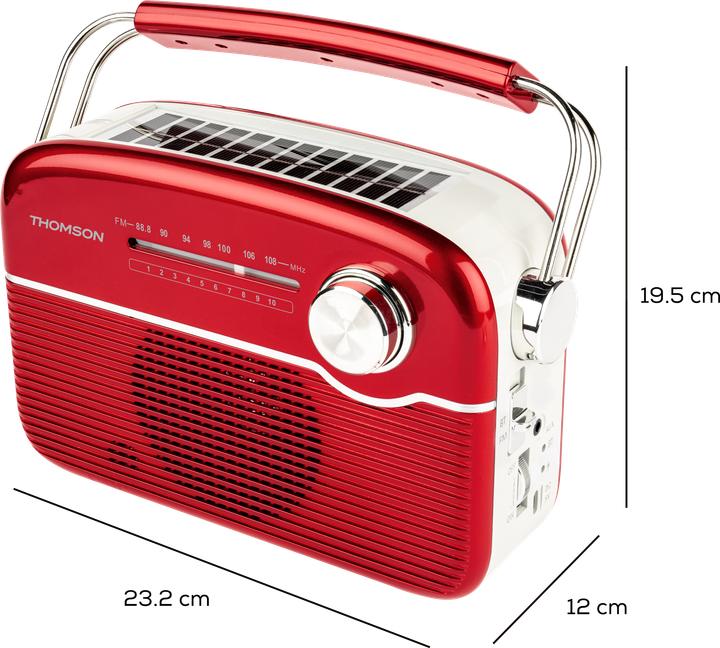Actual product image Thomson Retro Bluetooth Radio w/ Solar Charging - Red (Bluetooth)
