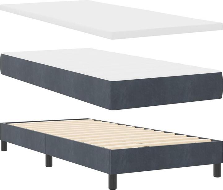 Produktbild VidaXL Boxspringbett mit Matratze Dunkelgrau 90x200 cm Samt (90 x 200 cm)