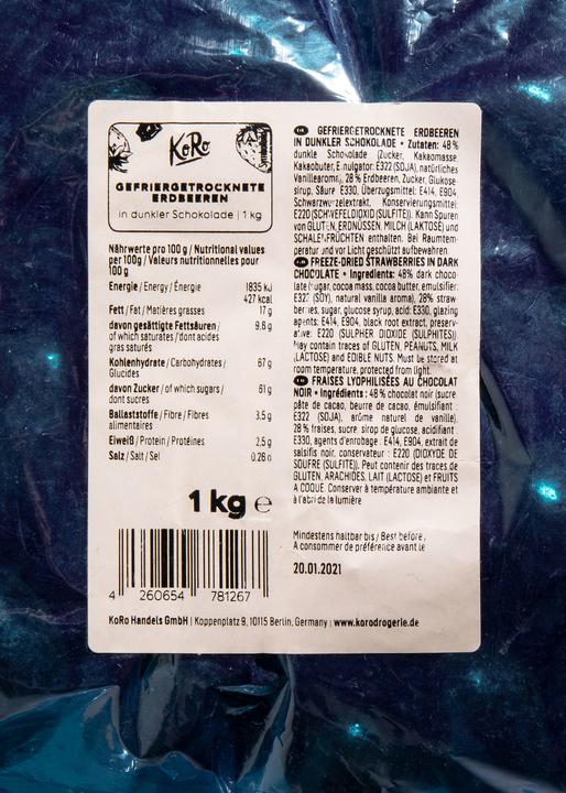 Produktbild KoRo Gefriergetrocknete Erdbeeren in dunkler Schokolade (1000 g)