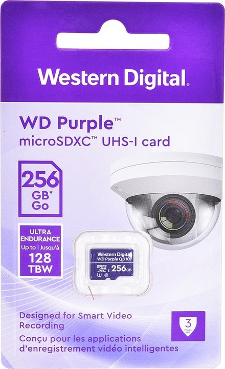 Produktbild WD Purple, Surveillance, microSD XC, Class - 10, UHS 1 (256 GB, microSDXC, U1, UHS-I)