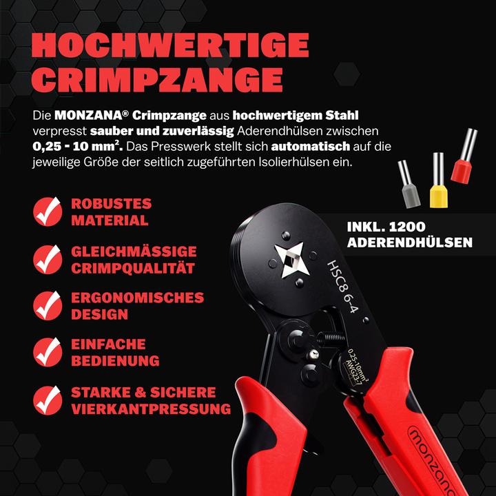 Produktbild Monzana Crimpzange + Aderendhülsen Set (55 mm)