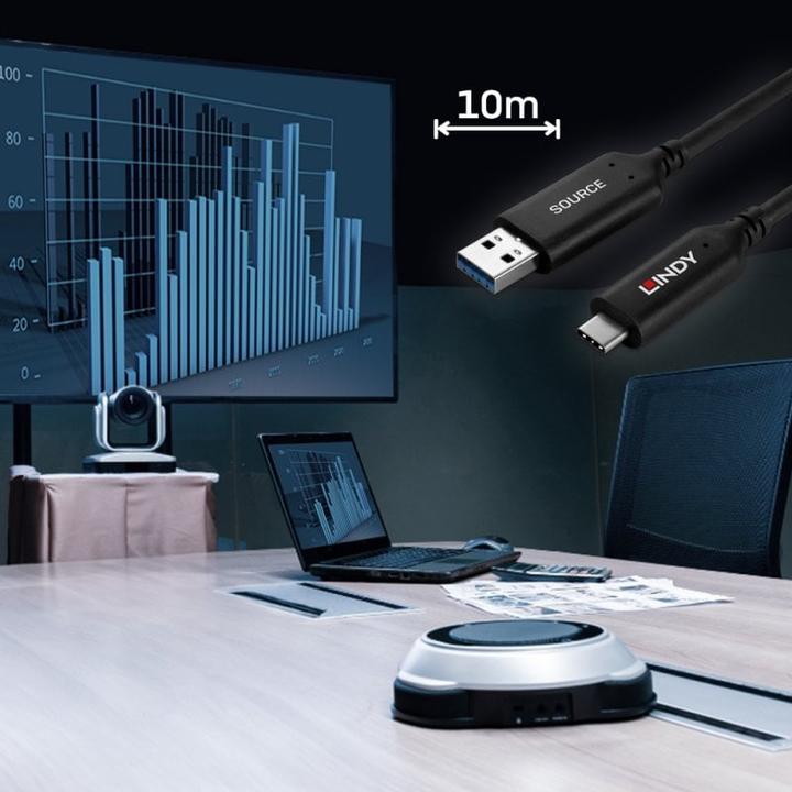 Produktbild Lindy 10m USB 3.2 Gen 1 Typ A an C Hybridkabel (10 m, USB 3.2 Gen 1, 0.70 W)