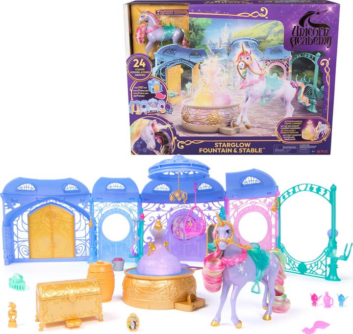 Spin Master Unicorn Academy - Stall Spielset (inkl. Brunnen mit Licht- und Soundeffekten)