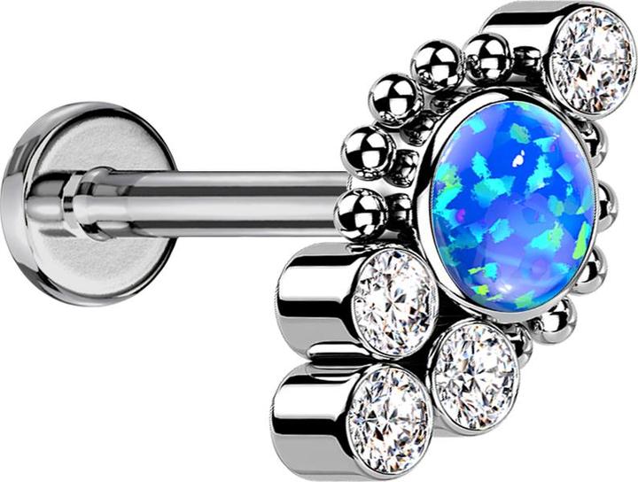 Actual product image Star Piercing Micro Threadless Labret silver balls four crystals silver opal blue (Titanium G23, without brass)