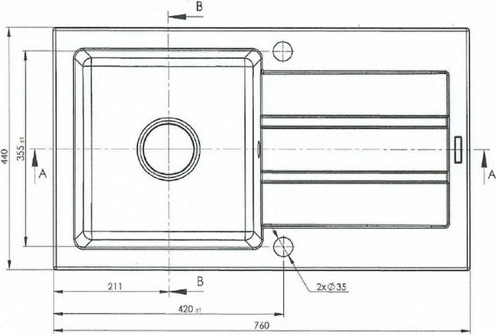 Image du produit Maidsinks Evier monocuve avec égouttoir Promo 76x44 1B 1D E070053701 (Évier encastré avec égouttoir, 44 cm, 76 cm)