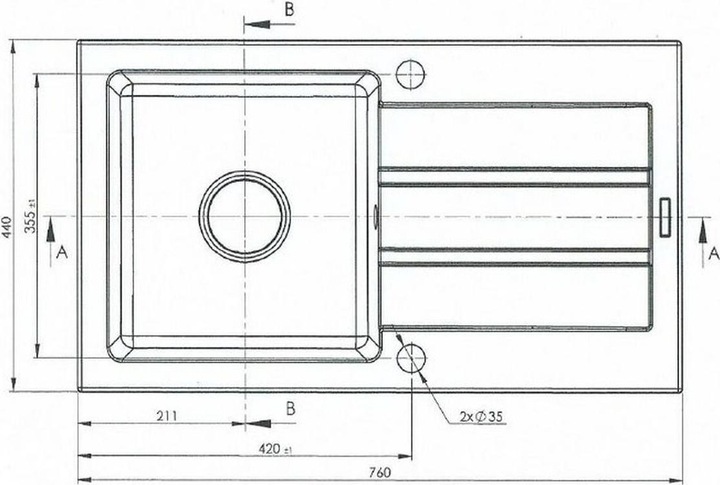 Immagine prodotto Maidsinks Lavello a una vasca con scarico Promo 76x44 1B 1D E070053701 (Lavello con sgocciolatoio, 44 cm, 76 cm)