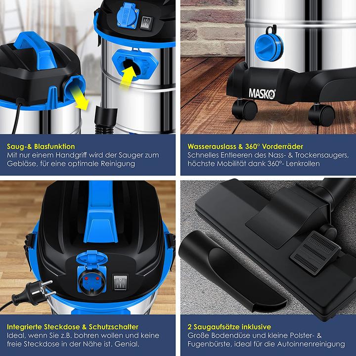Actual product image Masko Industrial Vacuum Cleaner 1800Watt in Blue (Wet dry vacuum cleaner)