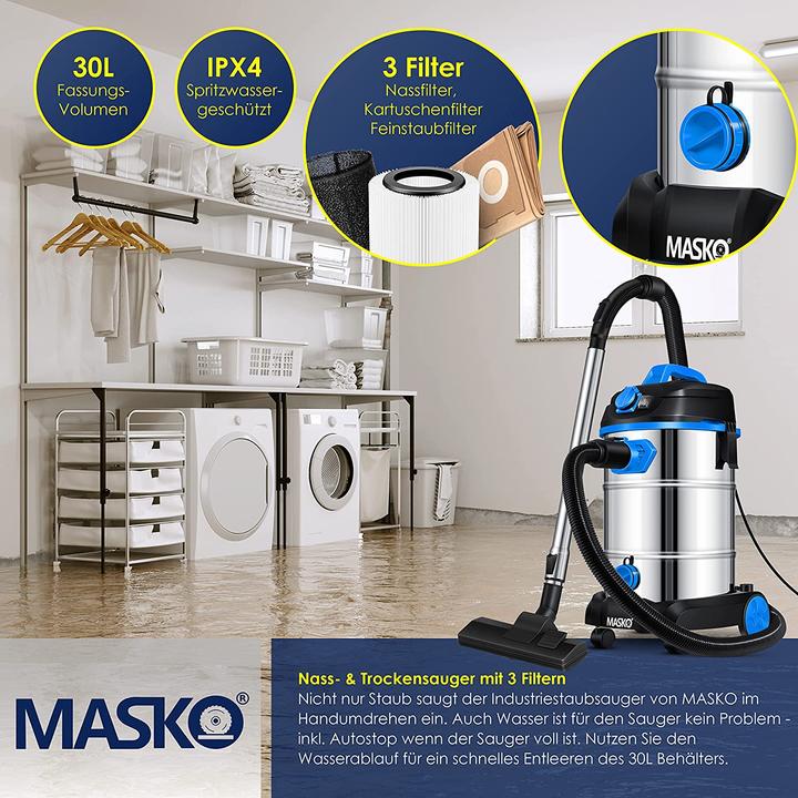 Actual product image Masko Industrial Vacuum Cleaner 1800Watt in Blue (Wet dry vacuum cleaner)