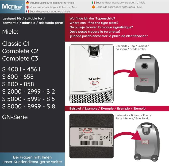 Produktbild Mc Filter 16 Staubsaugerbeutel geeignet für Miele Staubsauger GN Serie S2 S4 S5 S6 S8 (16 x)