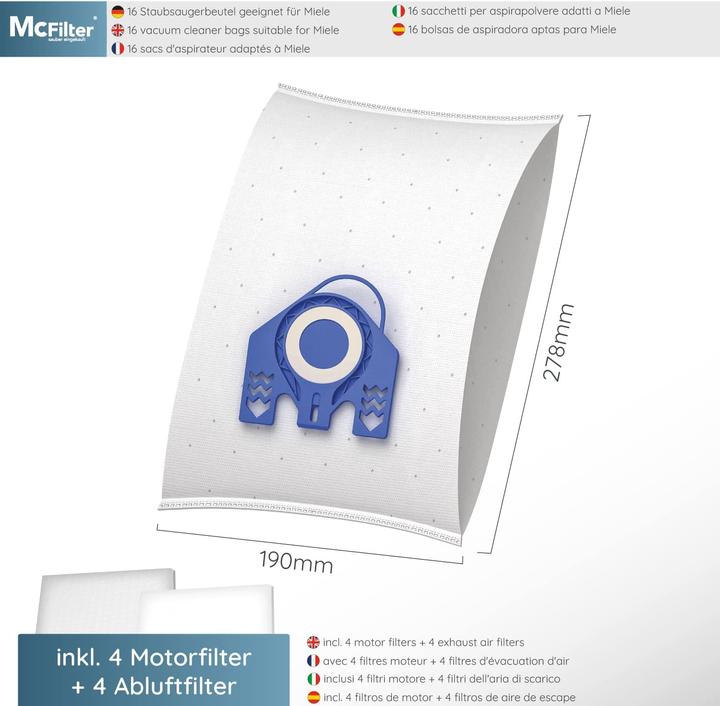 Produktbild Mc Filter 16 Staubsaugerbeutel geeignet für Miele Staubsauger GN Serie S2 S4 S5 S6 S8 (16 x)
