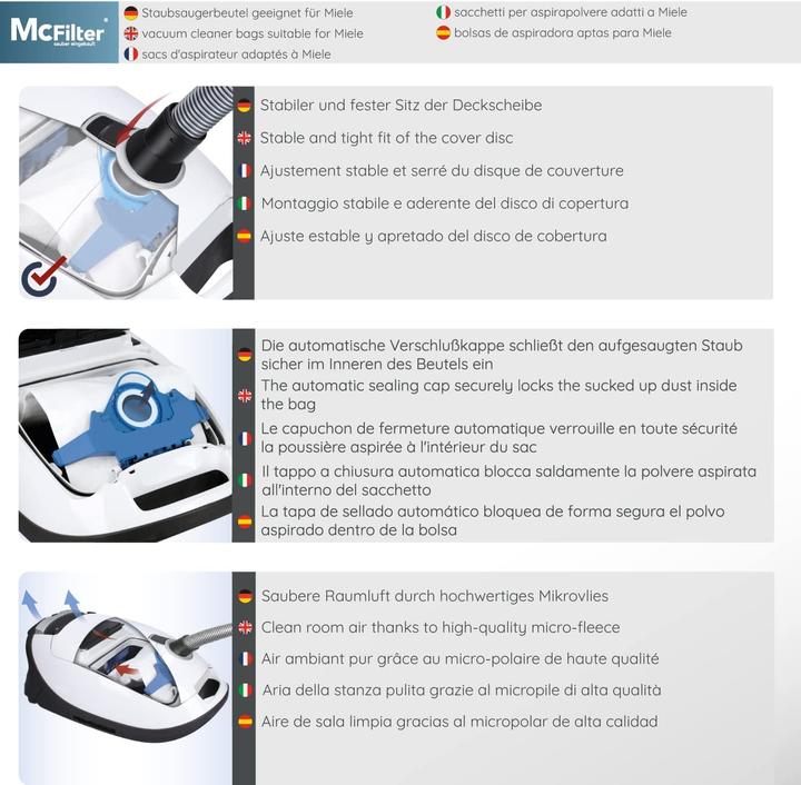 Produktbild Mc Filter 16 Staubsaugerbeutel geeignet für Miele Staubsauger GN Serie S2 S4 S5 S6 S8 (16 x)