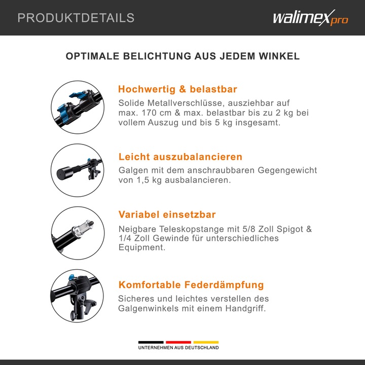 Image du produit Walimex Support de flèche avec contrepoids (183 cm, 5 kg)
