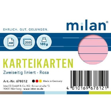 Milan, Karteikarten, Karteikarten A8 liniert rosa (A8)