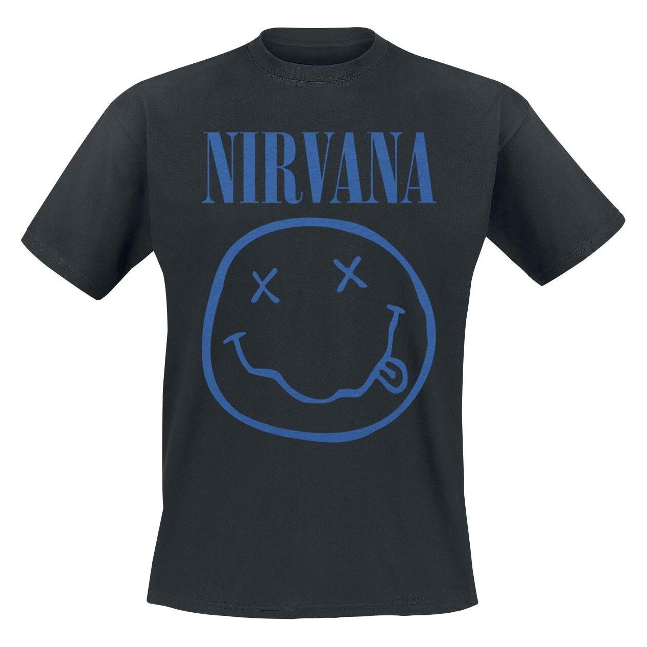 Nirvana, Herren, Shirts, Blue Smiling Face, Schwarz, (M)