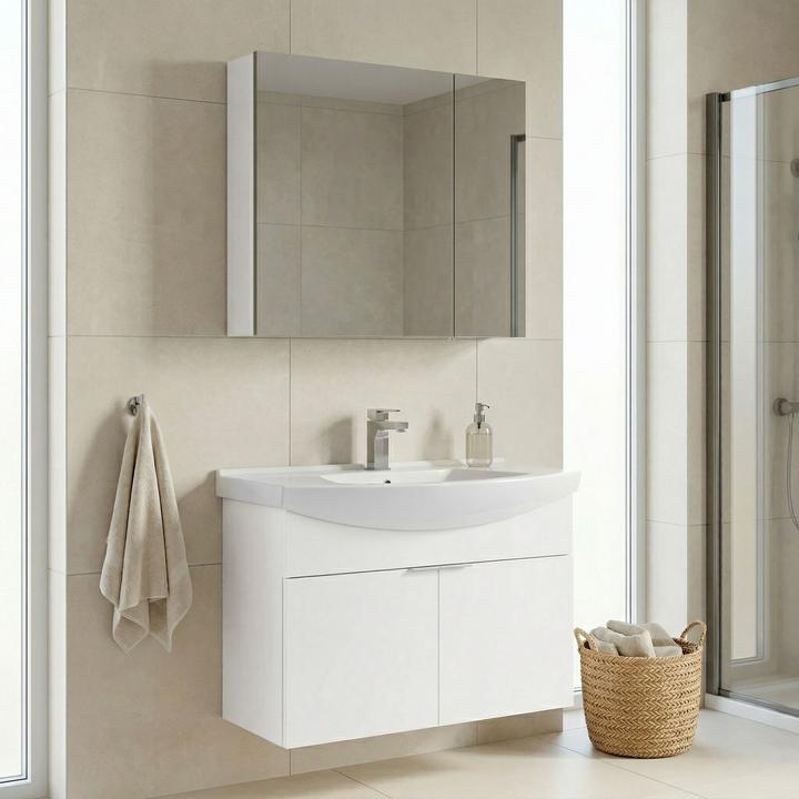 Produktbild Homitis Purus 80 Bathroom Cabinet With Sink & Mirror Set (2 Pieces)