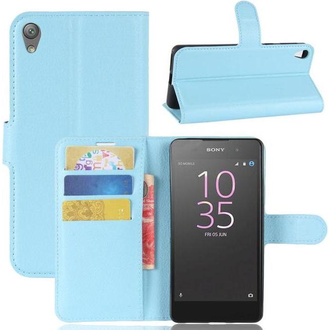 MU Classic Litchi Leder Bookcover Series (Sony Xperia E5), Smartphone Hülle, Blau