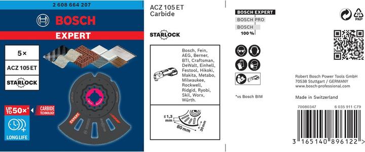 Produktbild Bosch Professional Zubehör EXPERT MultiMaterial Segment Blade ACZ 105 ET Blatt, 5 Stück