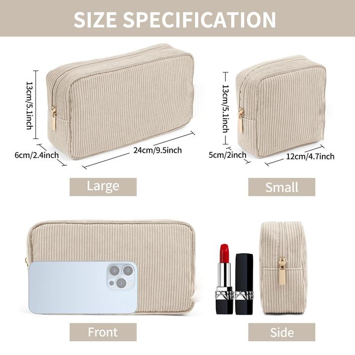 Produktbild Only-Bags.Store Kleine Schminktasche für die Handtasche, Kordschminktasche mit Fächern Reise-Schminktasche