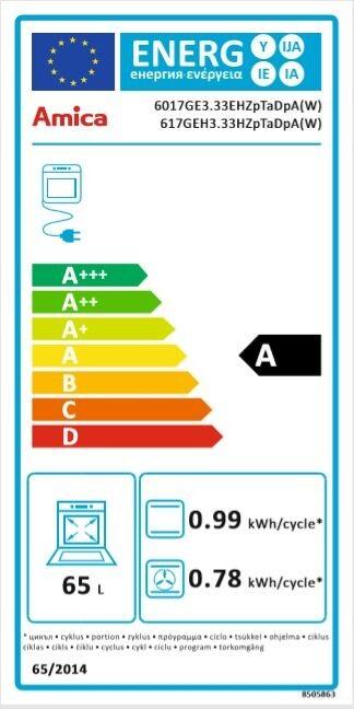 Energy Label Amica Gas-electric stove 617GEH3.33HZpTaDpA (W)