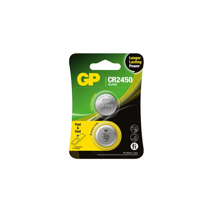 Actual product image GP Batteries GP Coin cell battery CR2450 3V Safety Seal - 2-pack (2 pcs., CR2450)