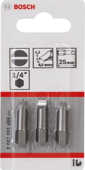 Produktbild Bosch Professional Zubehör Schrauberbit Extra-Hart S 1,2 x 6,5, 25 mm, 3er-Pack (Schraubschlitz, Sechskant (hexagonal))