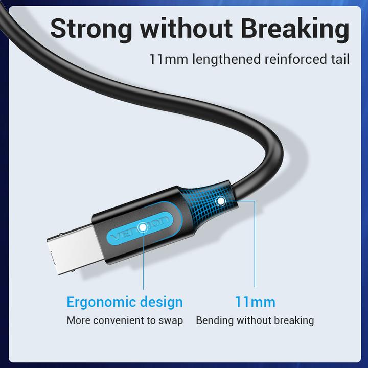 Produktbild Vention USB 2.0 C Male to B Male 2A Cable 2M Black (2 m, USB 2.0)