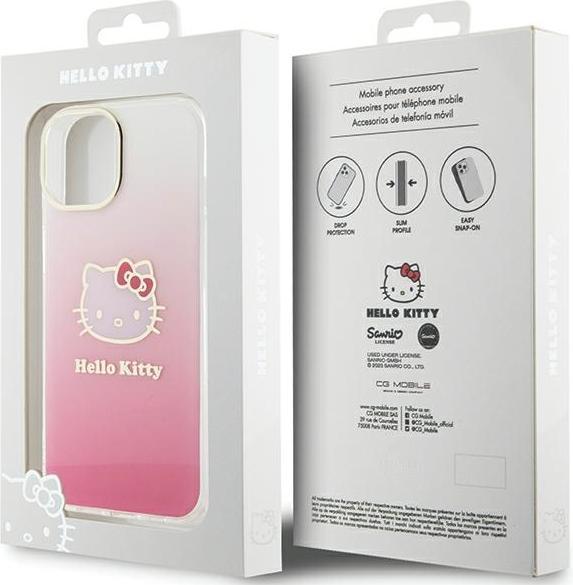 Actual product image Hello Kitty HKHCP15SHDGKEP iPhone 15 6.1 różowy/pink hardcase IML Gradient Electrop Kitty Head (Apple iPhone 15)