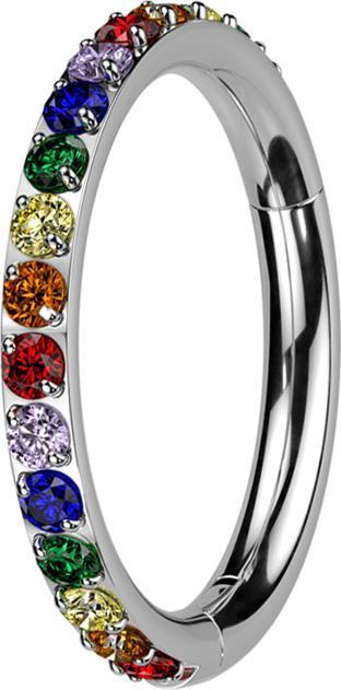 Actual product image Star Piercing Micro segment ring hinged silver coloured crystals on the side (without brass, Titanium)