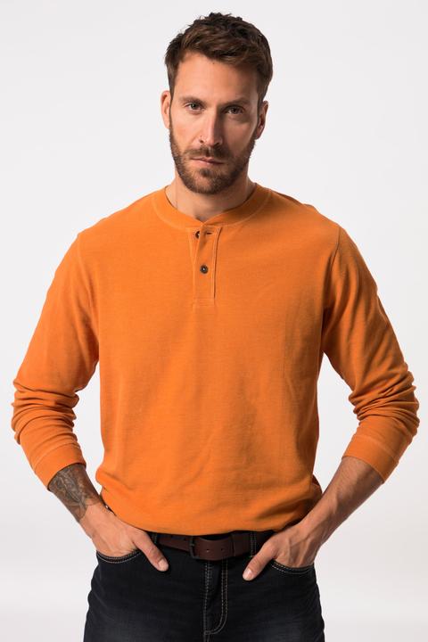 Actual product image JP1880 Henley, long sleeve, waffle piqué, round neck with button placket, up to 8 XL (5XL)