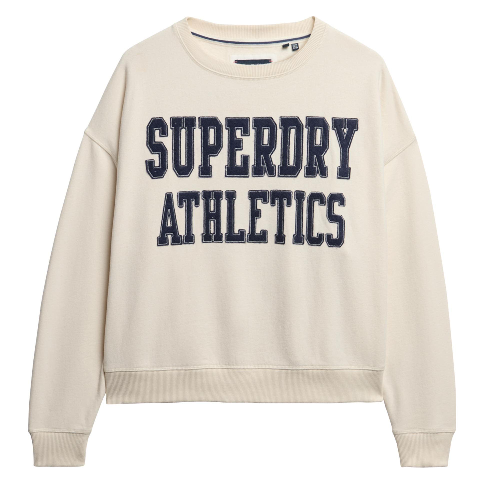 Superdry, Damen, Pullover, Ath Ess Relaxed Applique Crew Dames Trui, Weiss, (L)