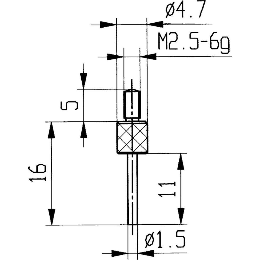 Käfer, Messlehre, Messeinsatz Ø 1,5 mm Länge 11 mm Stift M2,5 Stahl passend zu Messuhren (1.10 cm)