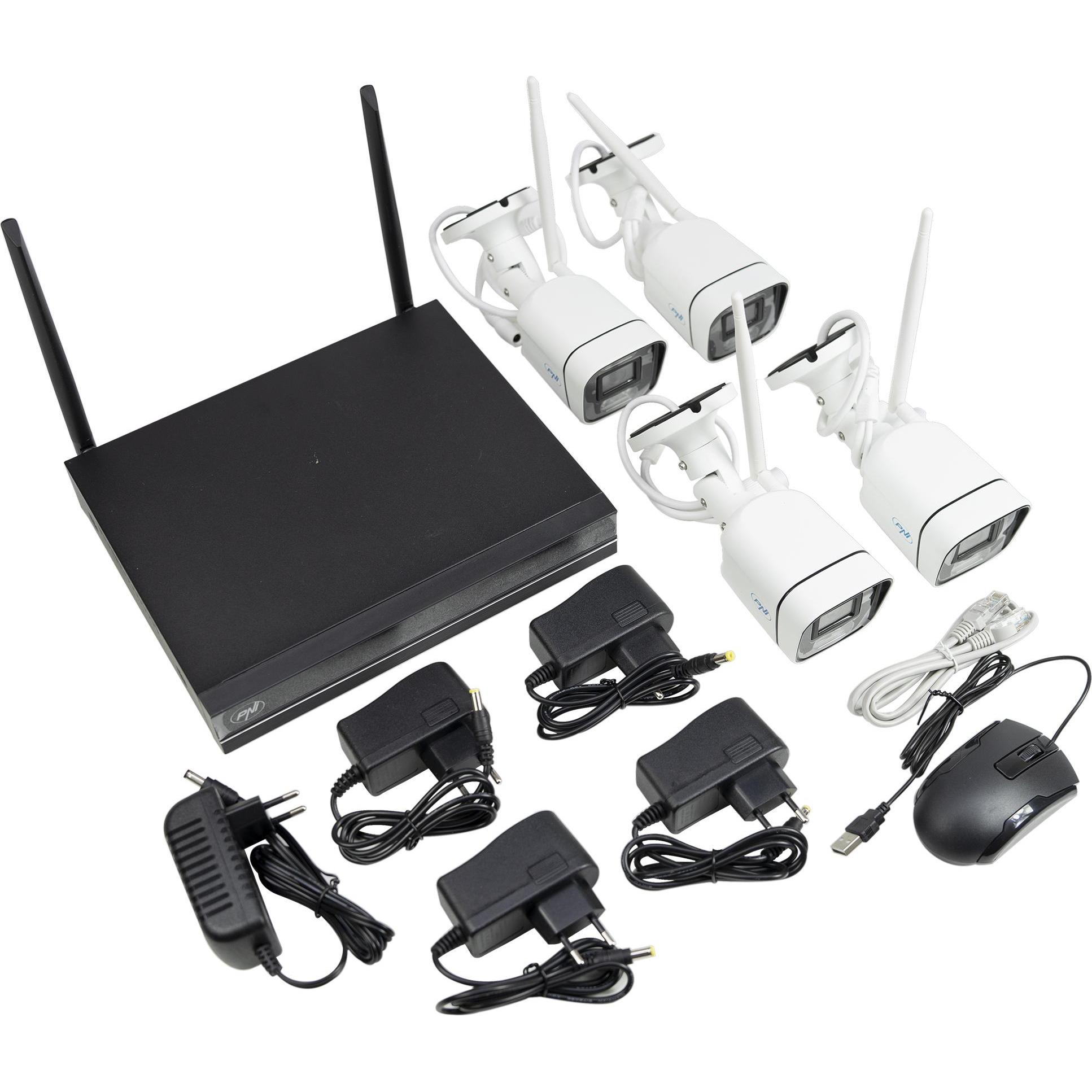 PNI Videoüberwachungspaket House WiFi660 NVR 8 Kanäle und 4 drahtlose Aussenkameras 3MP, P2P, IP66, Netzwerkkamera, Schw...