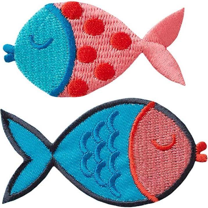 Mono Quick Fische 2 Stk. rot-blau, Applikationen, Blau, Rot
