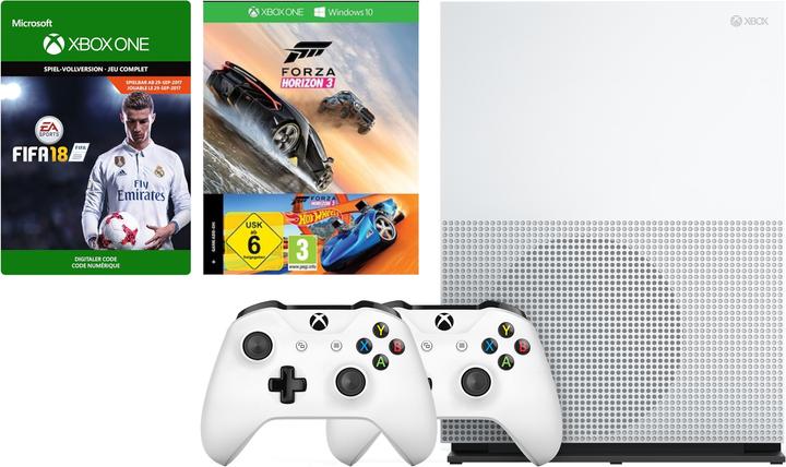 Microsoft Xbox One S 500GB, FH3 & Hot Wheels + FIFA 18 (ESD) + 2x Controller